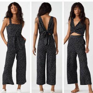 VETTA The Two Piece Apron Jumpsuit Size 16 Black Floral Convertible Organic USA